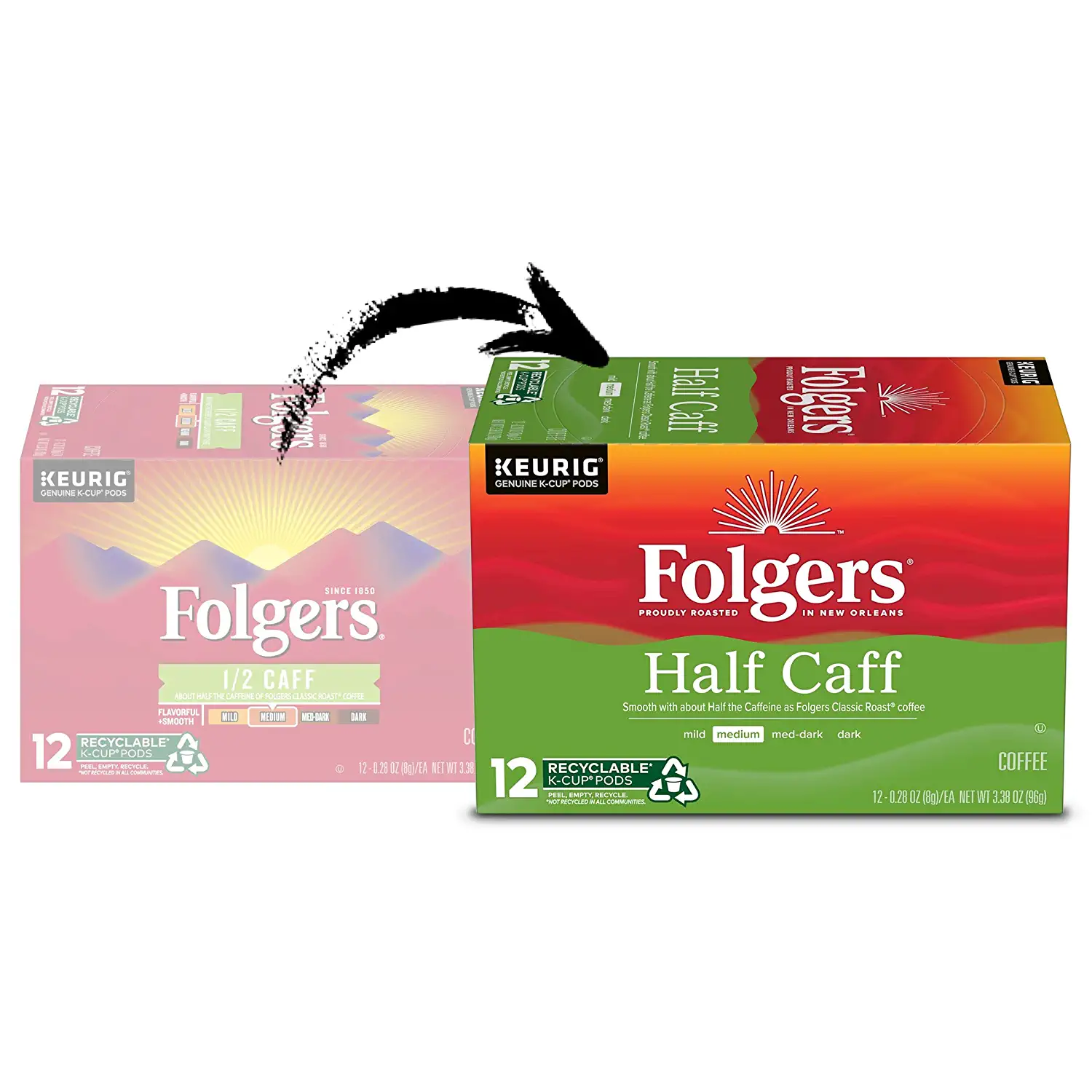 Folgers Half-Caff Coffee Medium Roast 72 Keurig K Cup Pods.12 Count (Pack of 6)