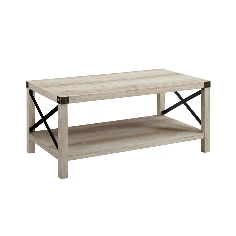 Walker Edison Sedalia Modern Farmhouse Metal X Coffee Table. 40 Inch. White Oak