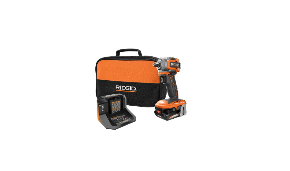RIDGID R87208K 18V SubCompact Brushless Cordless 1/2 in. Impact Wrench Kit with 2.0 Ah Battery. 18V Charger. and Bag