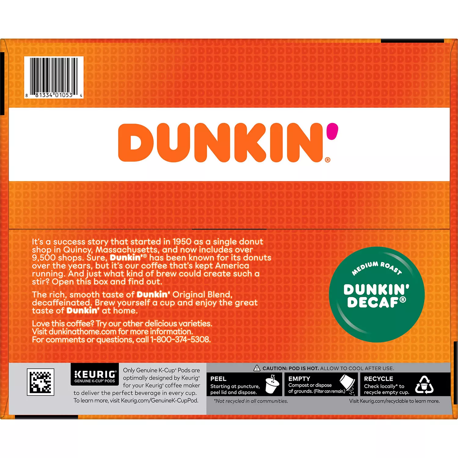 Dunkin- Donuts Decaf Coffee K-Cups. Medium Roast (54 ct.)