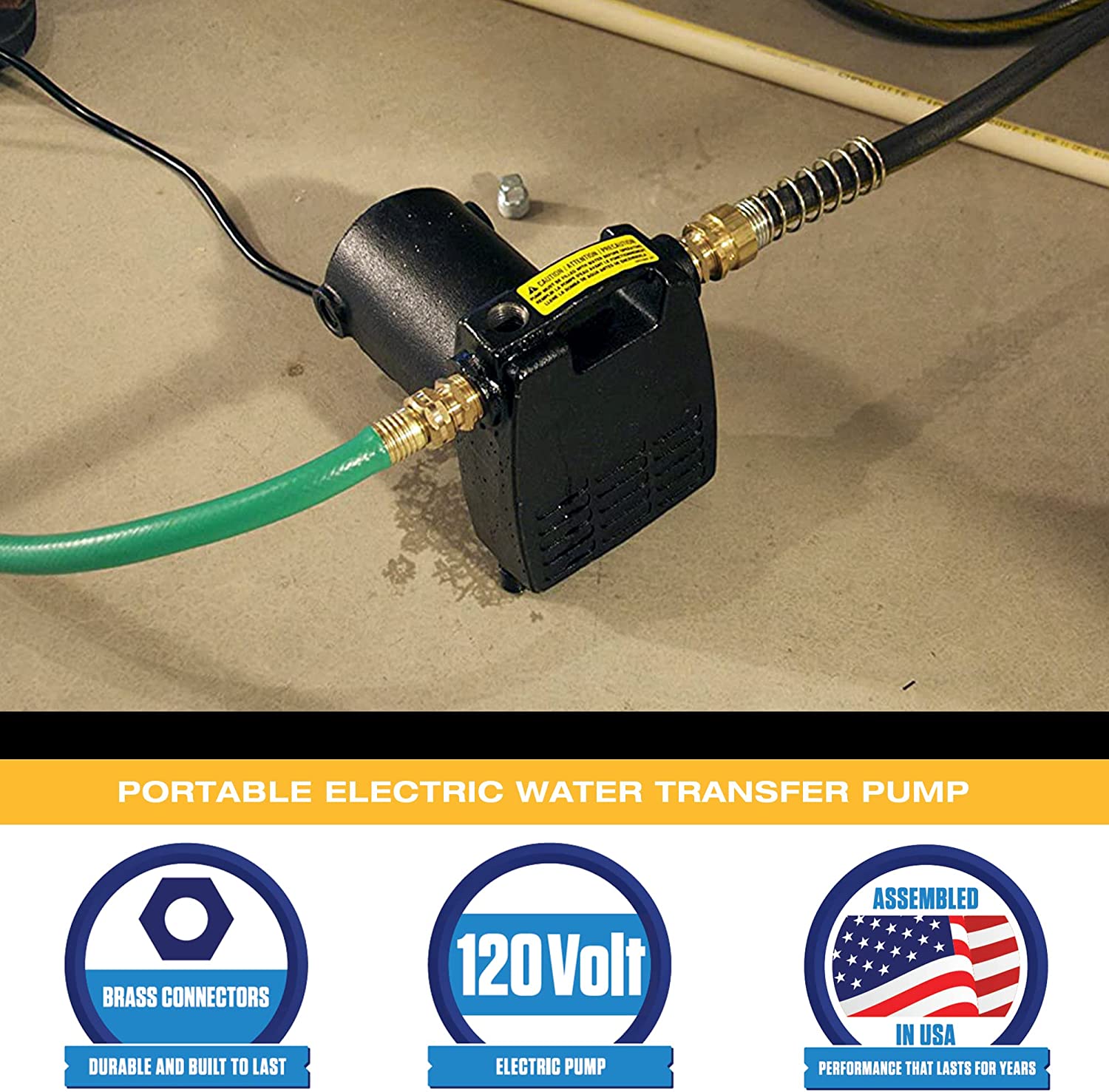 WAYNE PC4 1/2 HP Cast Iron Portable Electric Water Transfer Pump. Black - Removes or Transfers Up To 1.600 Gallons Per Hour