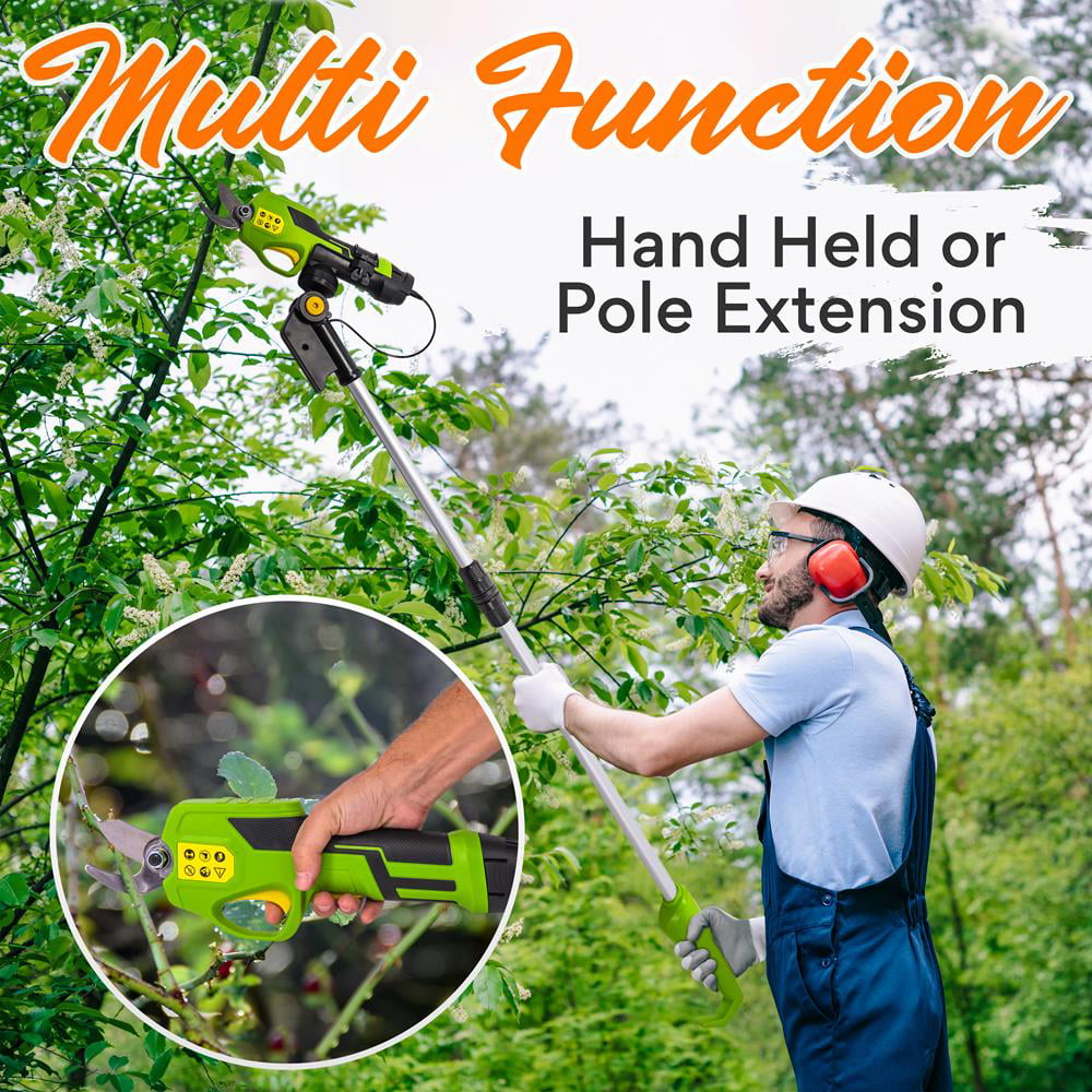 SereneLife PSPR190 - Cordless Power Pruner with Telescopic Handle - Pruning Shear Powered Garden Electric Pole Pruner
