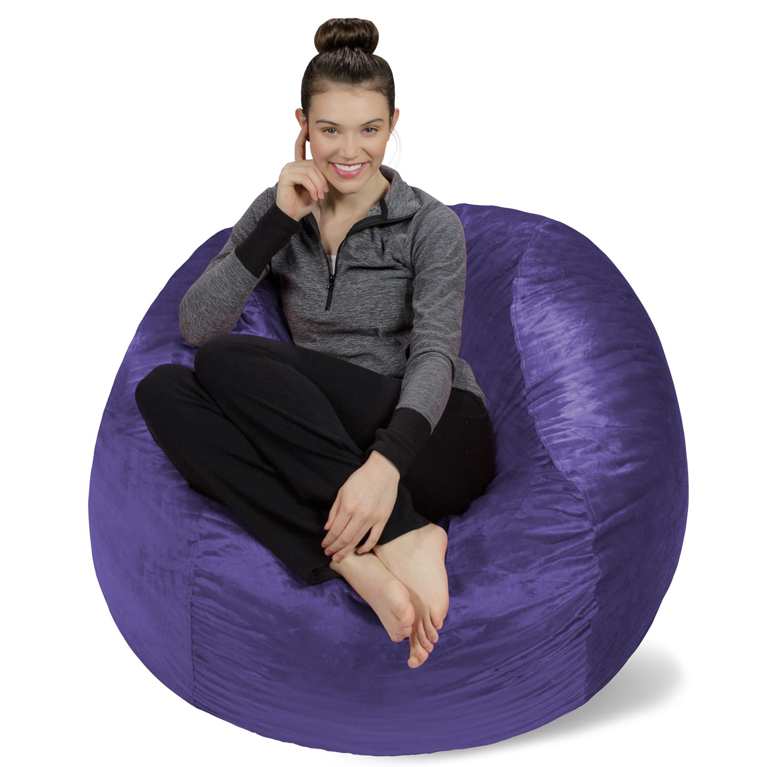 Sofa Sack Bean Bag Chair. Memory Foam Lounger with Microsuede Cover. Kids. Adults. 4 ft. Purple