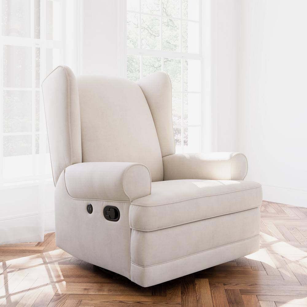 Storkcraft  Serenity Ivory Wingback Upholstered Recline Glider