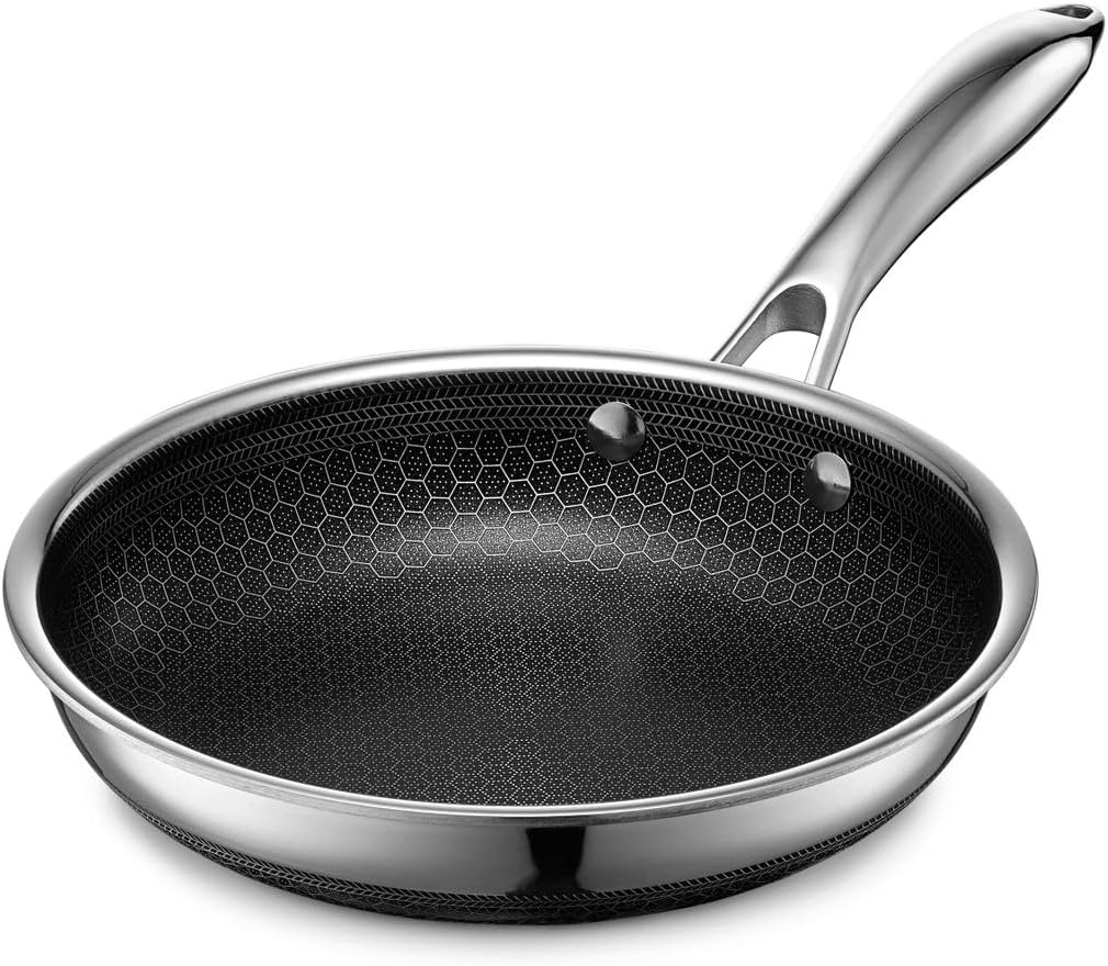 HexClad 8 Inch Hybrid Nonstick Frying Pan. Dishwasher and Oven Friendly. Compatible with All Cooktops
