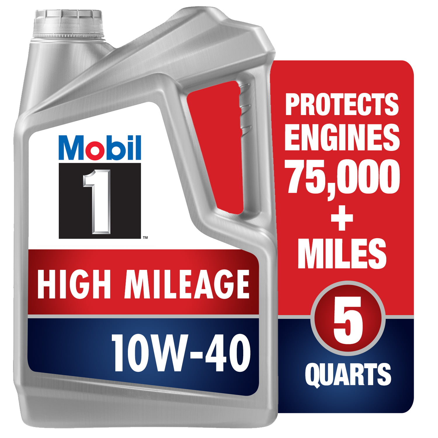 Mobil 1 High Mileage Full Synthetic Motor Oil 10W-40. 5 qt