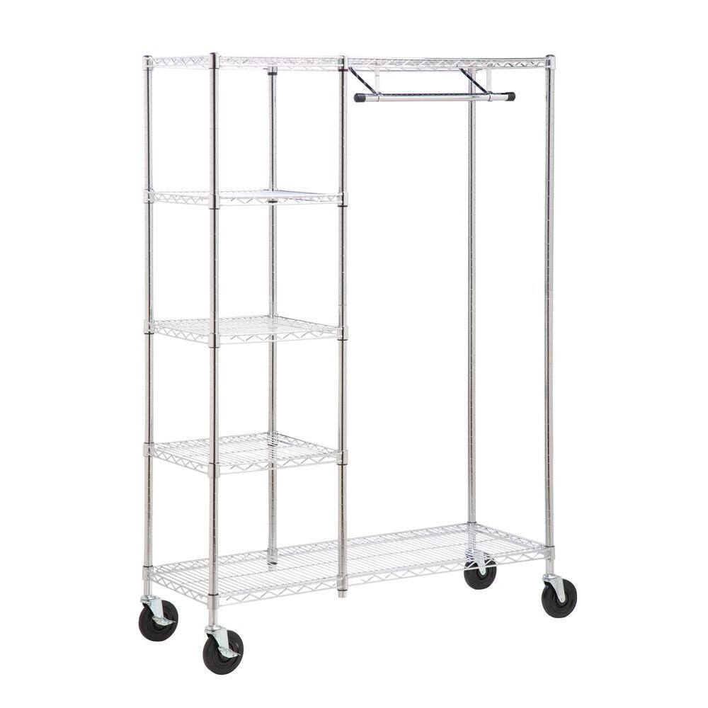 Honey-Can-Do SHF-01567 48 in. x 68 in. Heavy Duty Steel Rolling Closet Garment Rack in Chrome