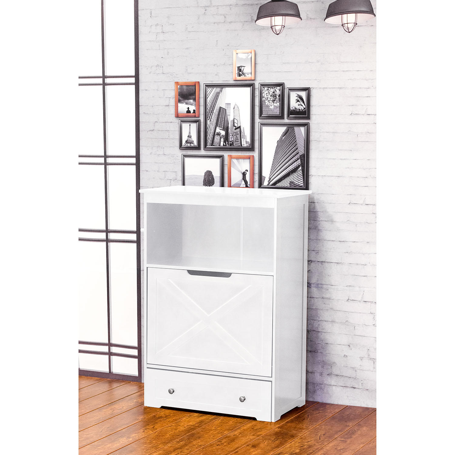 Zoovilla Windsor Pet Feeder with storage – dog bowl stand (White)