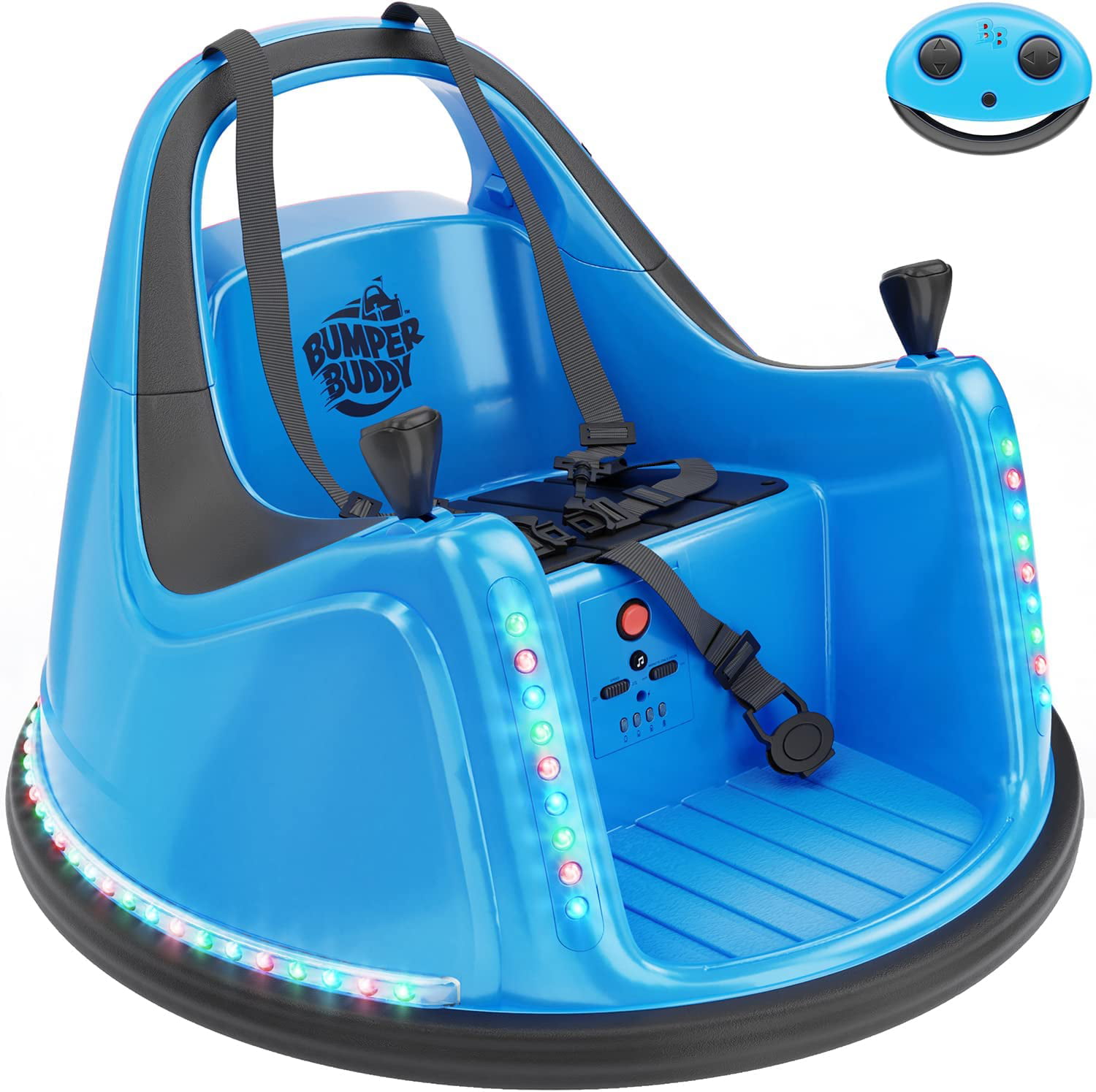 Bumper Buddy - Blue 12V 2-Speed Ride on Electric Bumper Car for Kids & Toddlers. Boys & Girls Remote Control. Baby Toy Gifts Cars Toys for 18 Months Toddler-5 Year Old Kid