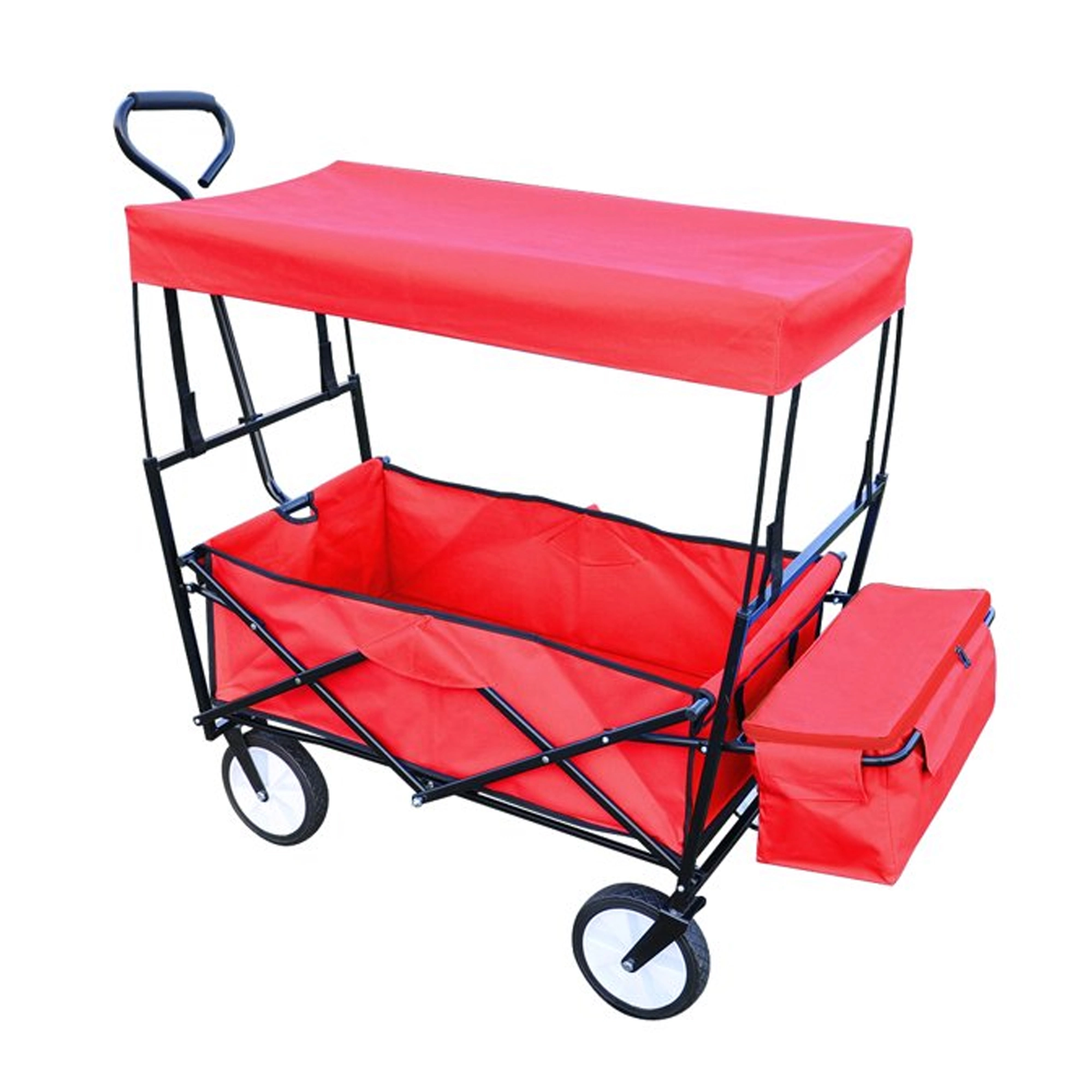 Collapsible Wagon Folding Cart with Canopy Beach Garden Outdoor Sport Utility Cart Wheels Adjustable Handle Rear Storage. Red. 49.2 x 20.5 x 45.27 inches