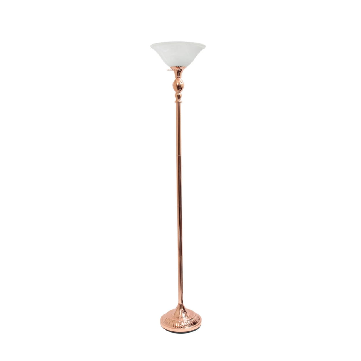 Elegant Designs 1 Light Torchiere Floor Lamp with Marbleized White Glass Shade. Rose Gold