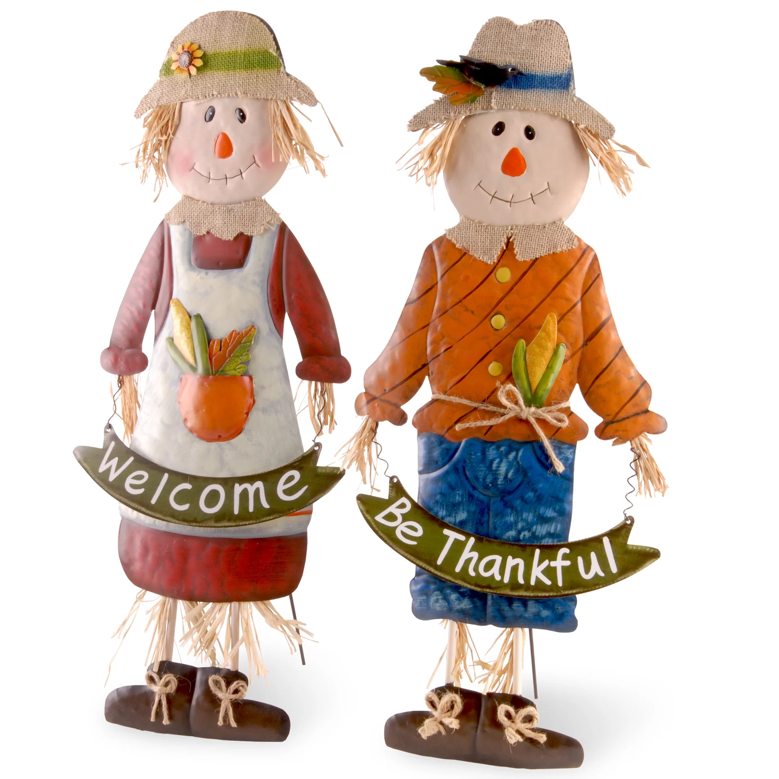 2 Piece Metal Scarecrow Figurine Set
