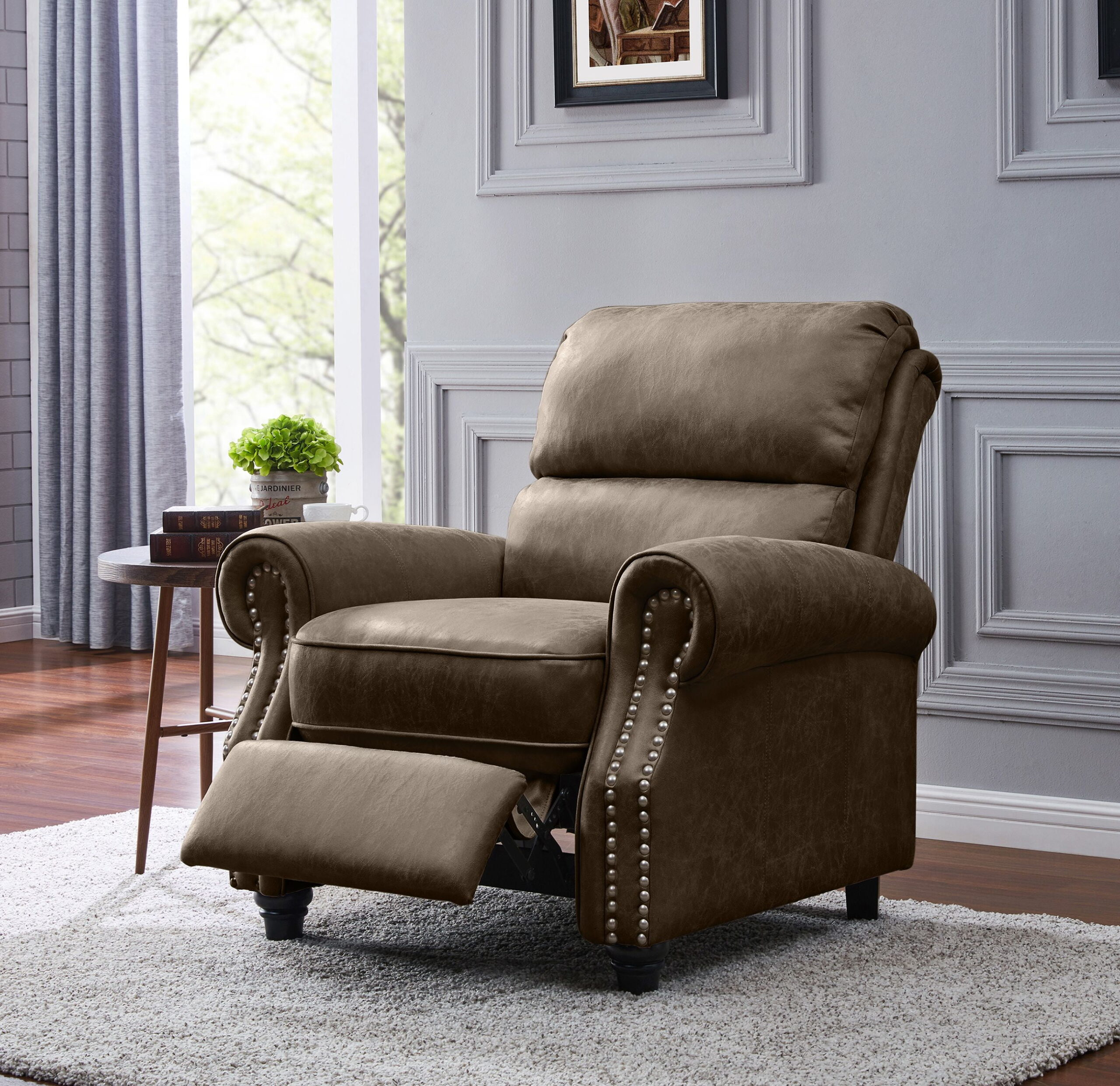 Homesvale Cari Push Back Recliner Chair. Brown Faux Leather