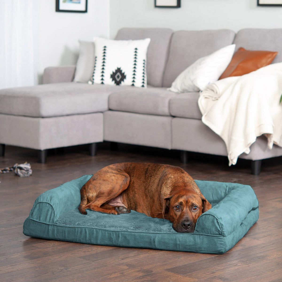 FurHaven Plush & Suede Full Support Orthopedic Sofa Dog & Cat Bed. Deep Pool. Large