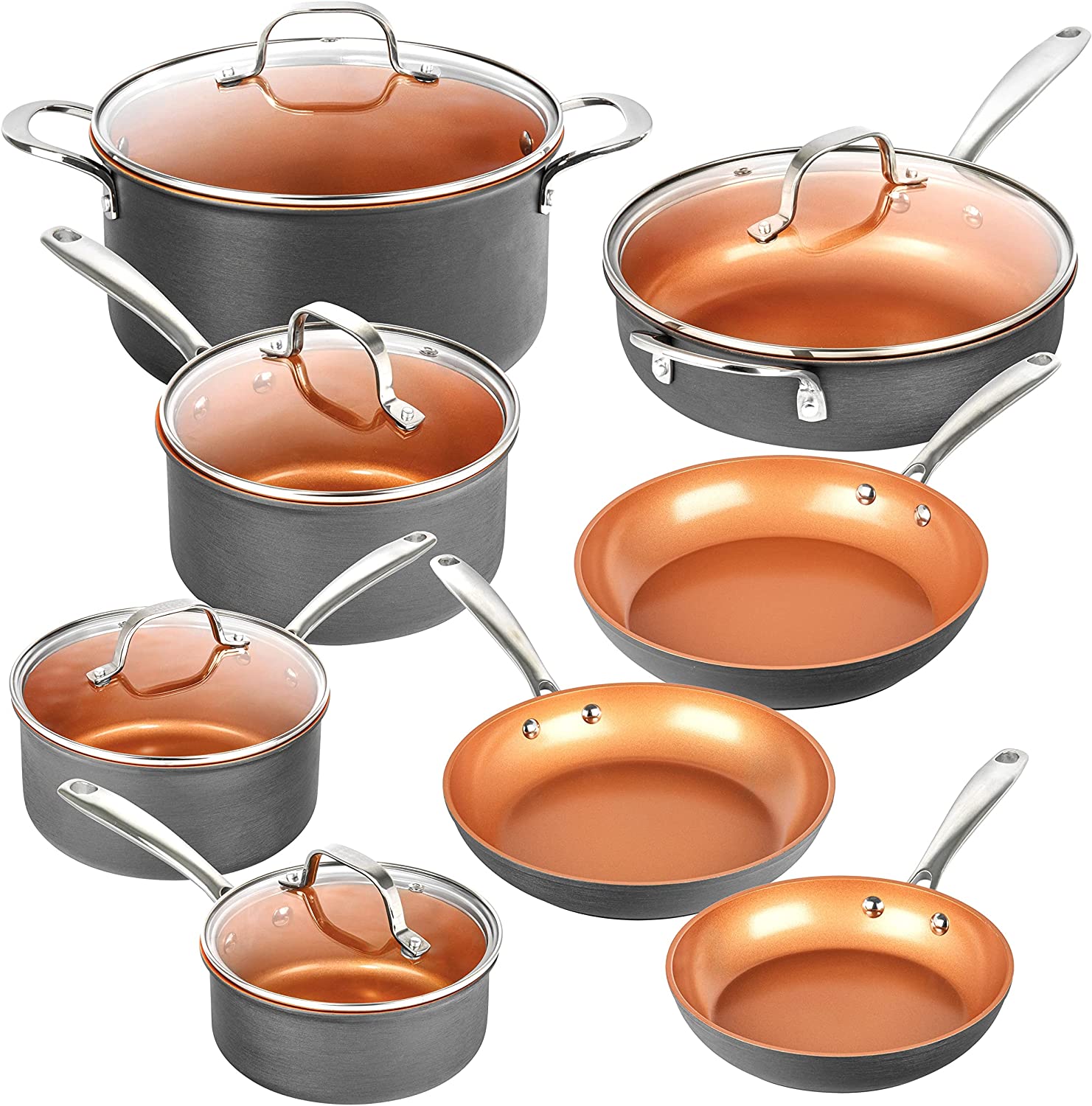 Gotham Steel Pro Pots and Pans Set Nonstick 13 Piece Hard Anodized Kitchen Cookware Sets with Nonstick Ceramic Cookware Set. Oven. Dishwasher Safe Metal Utensil Safe Non Stick Frying Pan Set. Nonstick