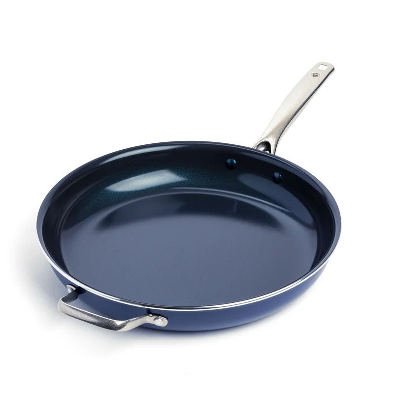 Blue Diamond Cookware Diamond Infused Ceramic Nonstick. 14″ Large Frying Pan with Helper Handle. PFAS-Free. Dishwasher Safe. Oven Safe. Blue