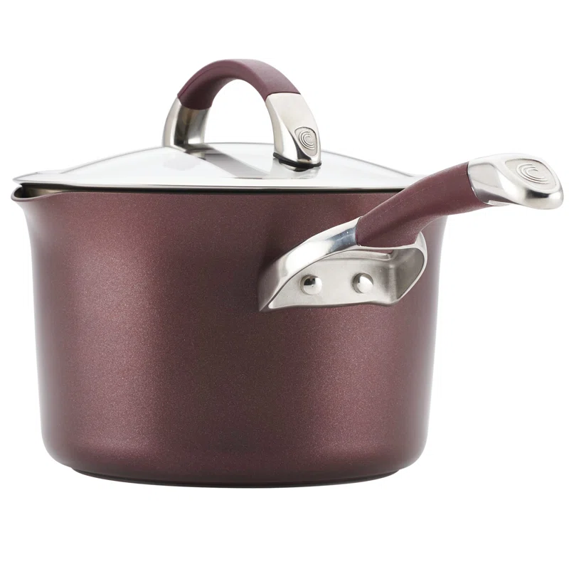 Circulon 87532 Symmetry Hard Anodized Nonstick Sauce Pan/Saucepan with Straining and Lid. 3.5 Quart. Red