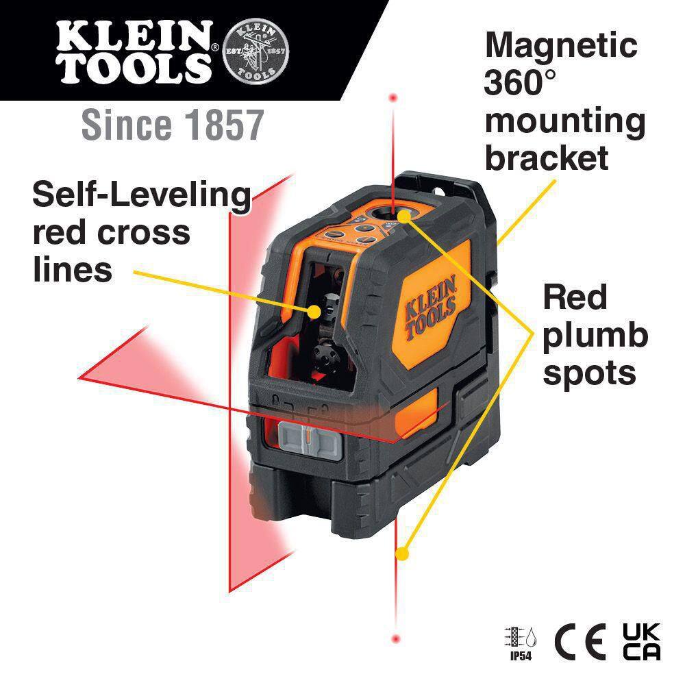 Klein Tools 93LCLS Laser Level. Self-Leveling Red Cross-Line Level and Red Plumb Spot