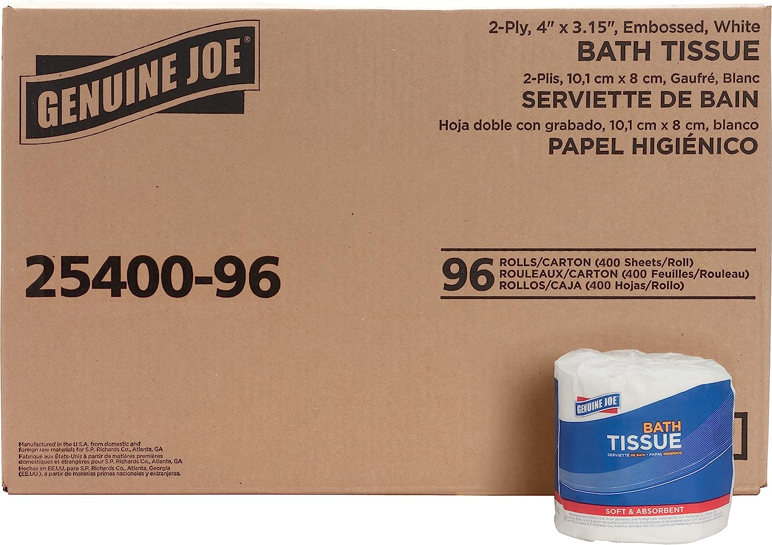 Genuine Joe GJO2540096 2-ply Standard Bath Tissue Rolls White. 400 Count (Pack of 96)