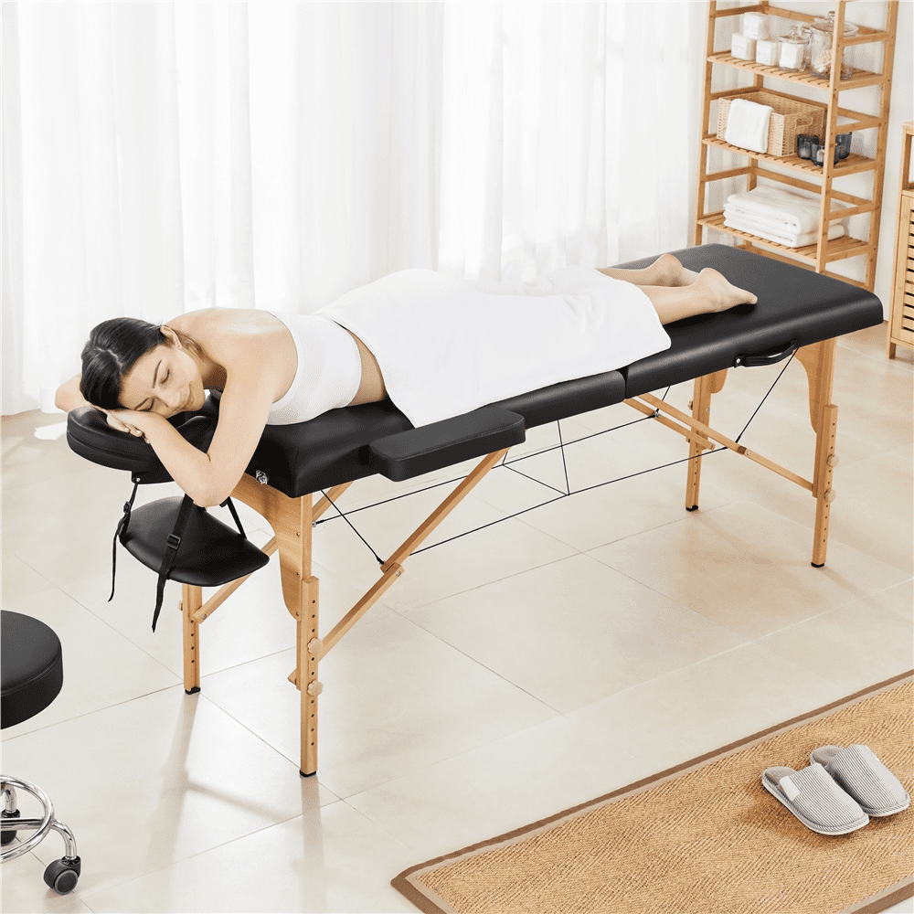 SmileMart 84″ Wooden Portable 2 Section Massage Table. Black