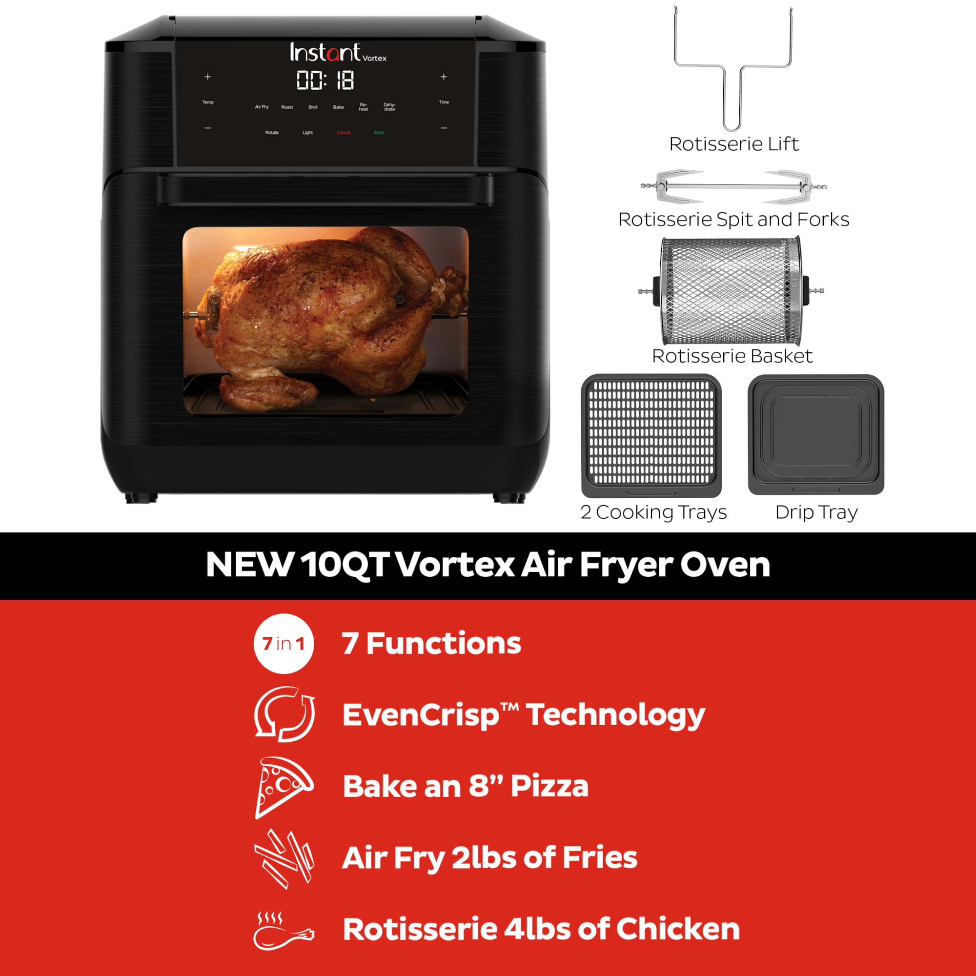 Instant Vortex 10QT Air Fryer Oven with 7-in-1 Cooking Functions. Accessories Included