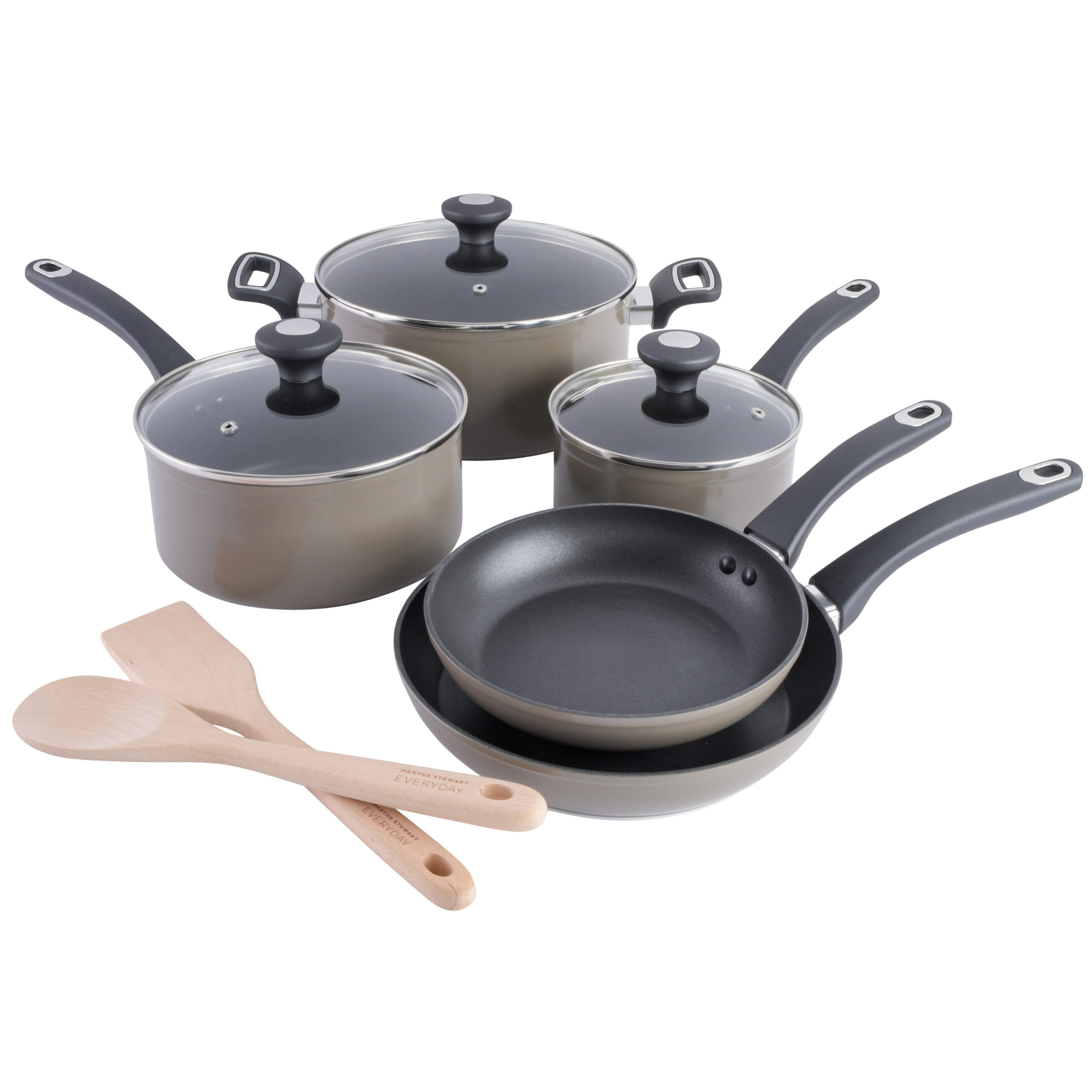 Martha Stewart Everyday Hearne 10-Piece Warm Grey Enamel Aluminum Cookware Set