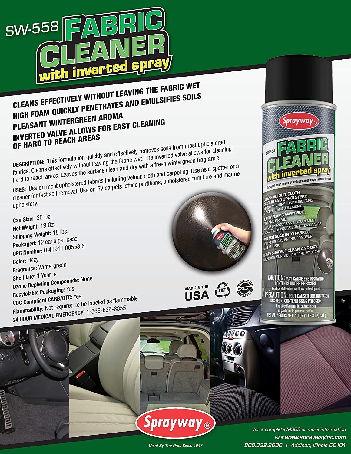 Sprayway SW558 Fabric Cleaner With Inverted Spray. 19 oz