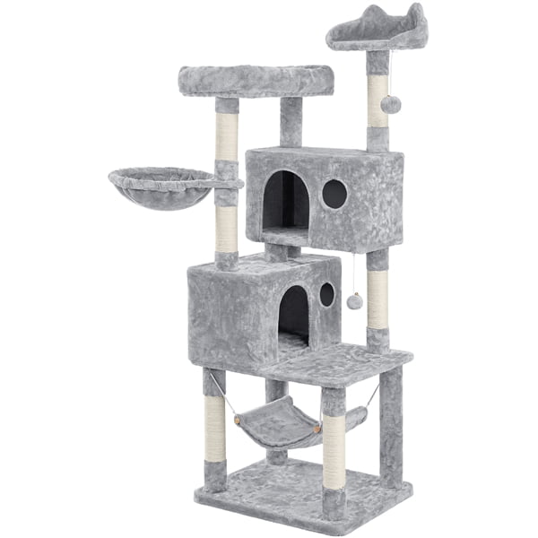 SmileMart 64.5″H Multi-level Cat Tree Tower with Condos and Perches. Light Gray