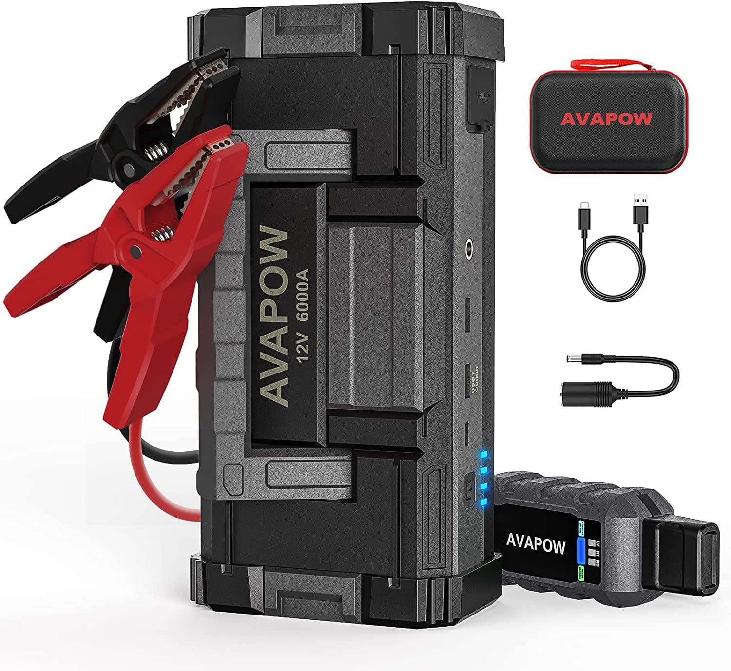 AVAPOW 6000A Car Battery Jump Starter (for All Gas or Upto 12L Diesel) Powerful Car Jump Starter with Dual USB Quick Charge and DC Output.12V Jump Pack with Built-in LED Bright Light