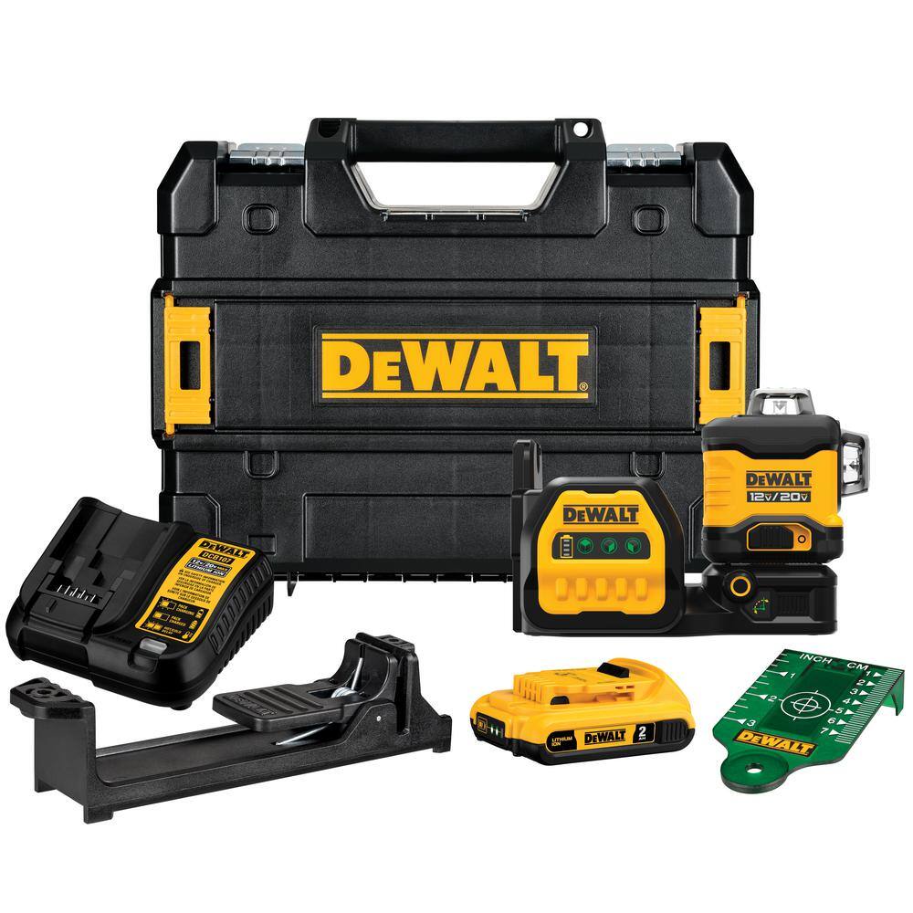 DEWALT DCLE34030G 20-Volt/12-Volt Lithium-Ion Cross-Line Laser Level Kit with 2 Ah Battery. Charger and Case