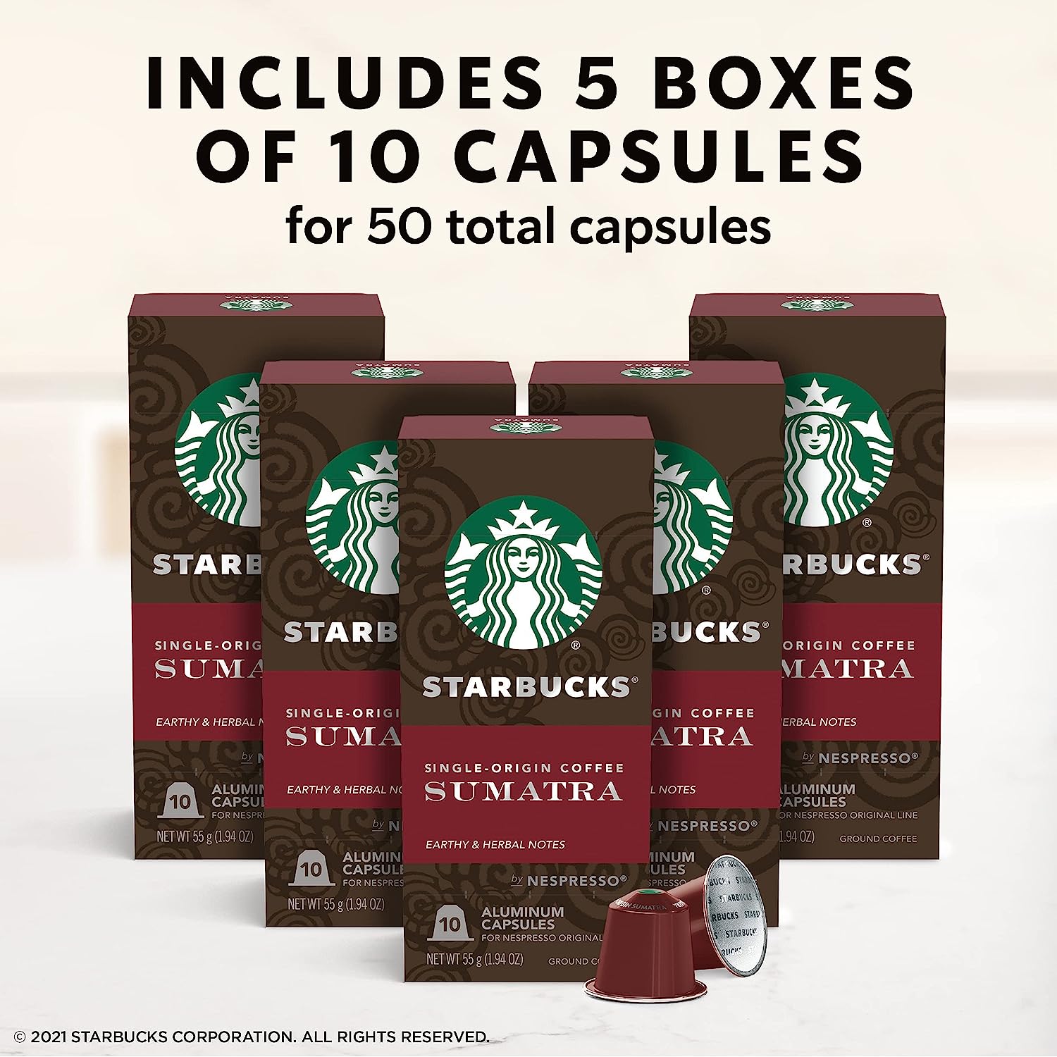 Starbucks by Nespresso Dark Roast Single-Origin Sumatra Coffee (50-count single serve capsules. compatible with Nespresso Original Line System)