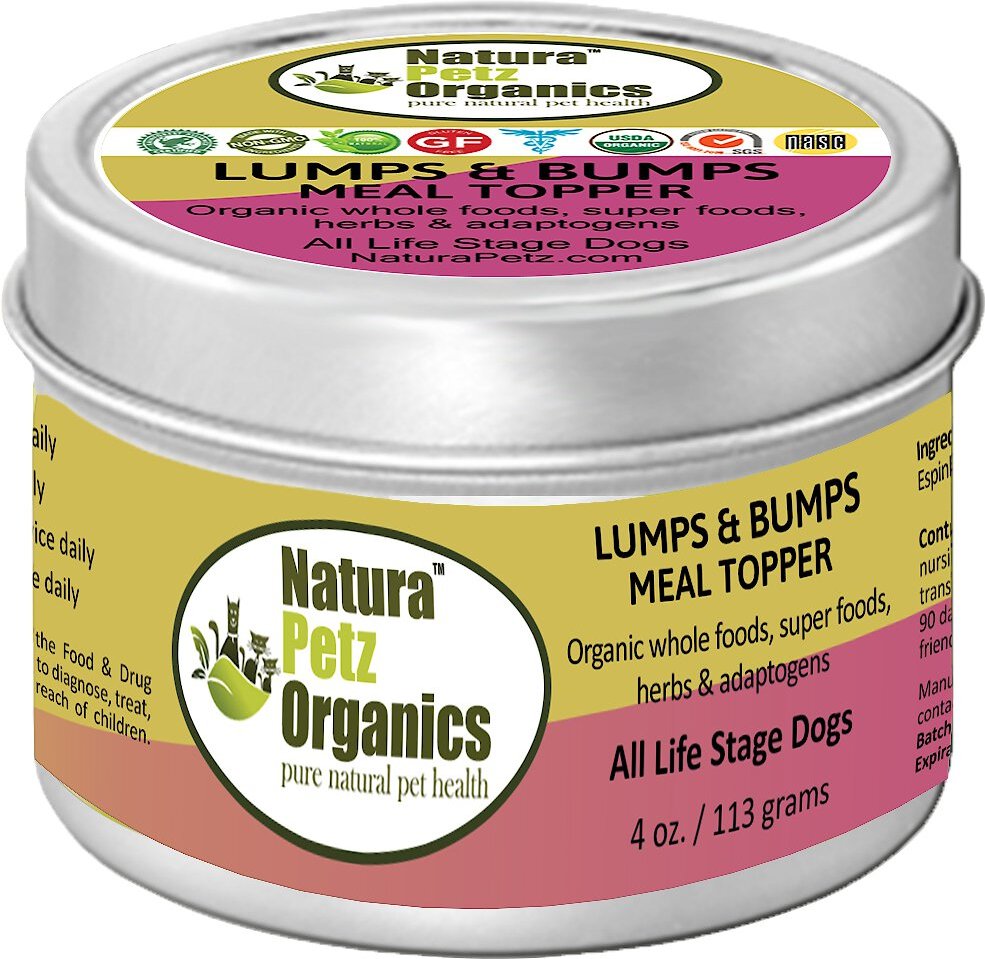 Natura Petz Organics Lumps & Bumps Turkey Flavored Powder Skin & Coat Supplement for Dogs. 4-oz tin