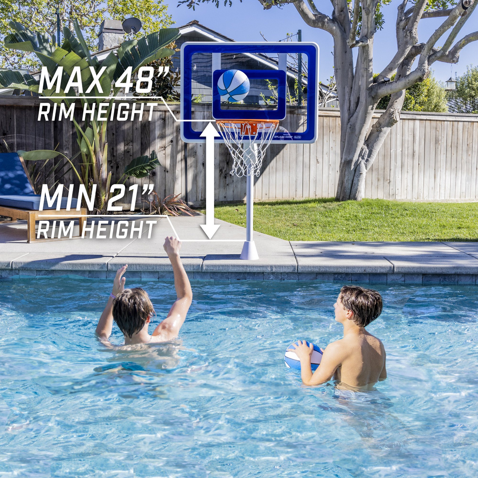GoSports Deck-Mounted Splash Hoop ELITE Adjustable Height Inground Pool Basketball Game with Regulation Rim