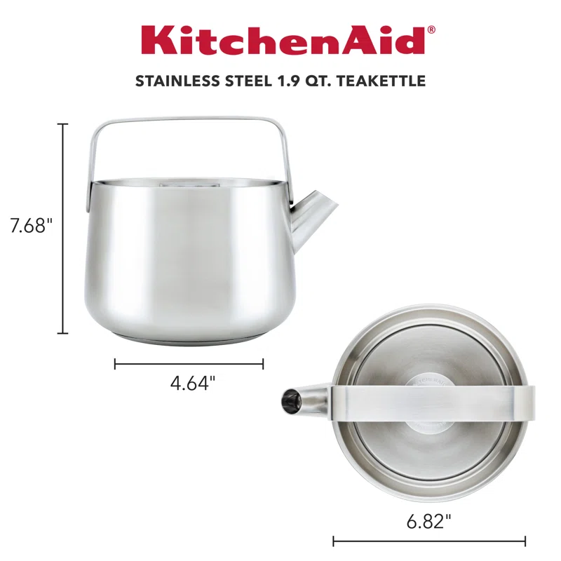 KitchenAid 48562 Teakettles Stainless Steel Whistling Teakettle. 1.9 Quart - Brushed Stainless Steel