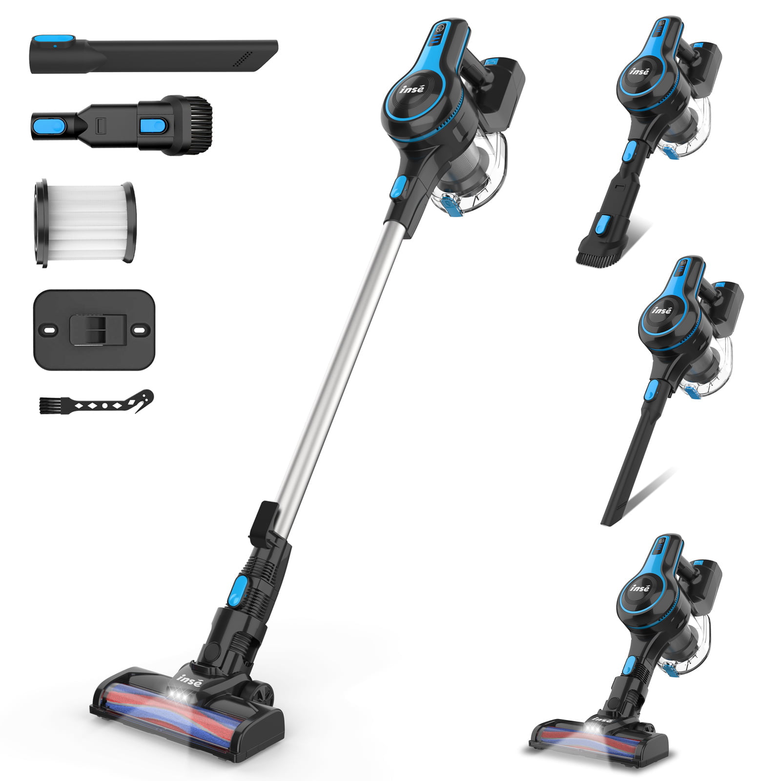 INSE Cordless Vacuum Cleaner. 6-in-1 Rechargeable Stick Vacuum with 2200 mAh Battery. Powerful Lightweight Vacuum Cleaner. Up to 45 Mins Runtime. for Home Hard Floor Carpet Pet Hair