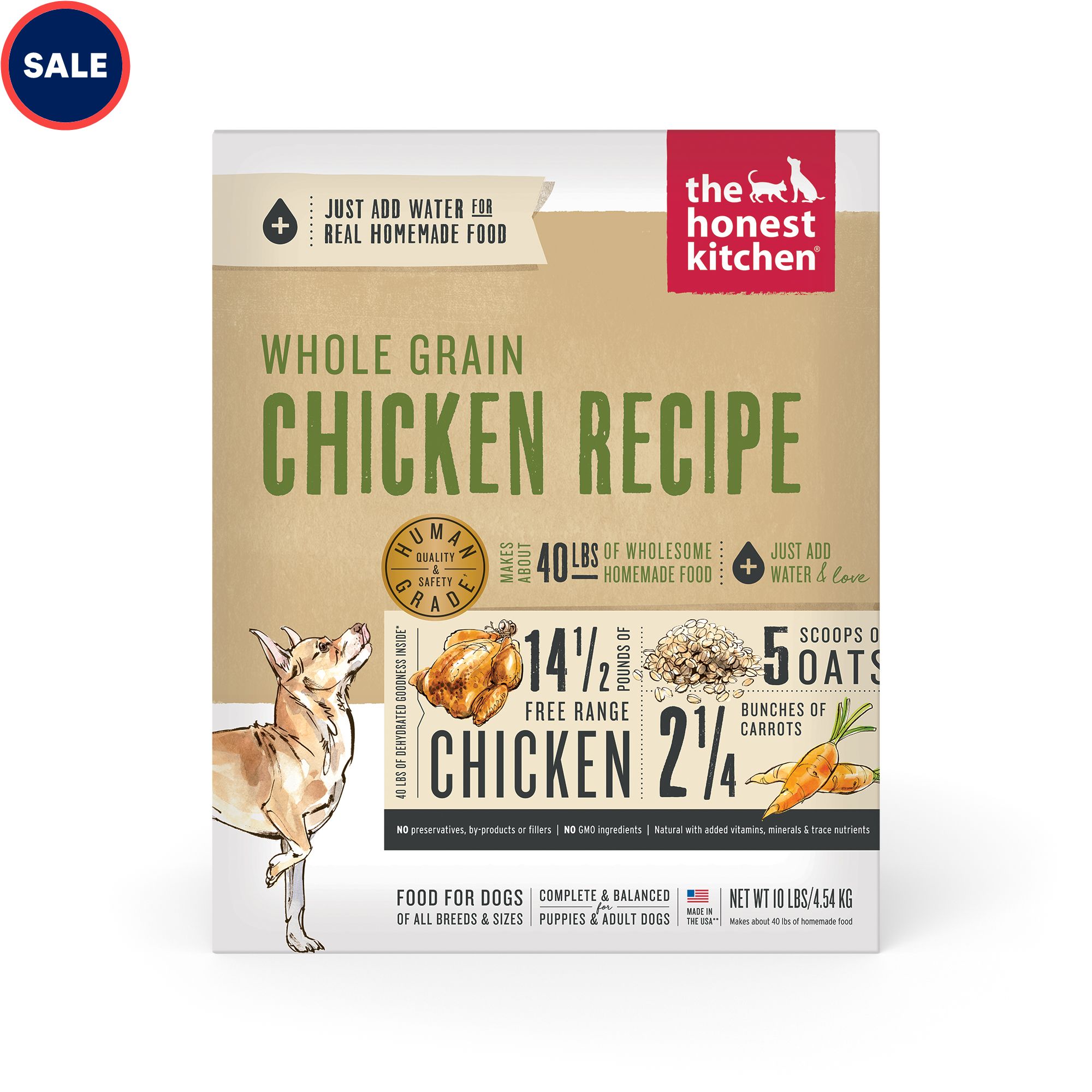 The Honest Kitchen Dehydrated Whole Grain Chicken Recipe Dog Food. 10 lbs.
