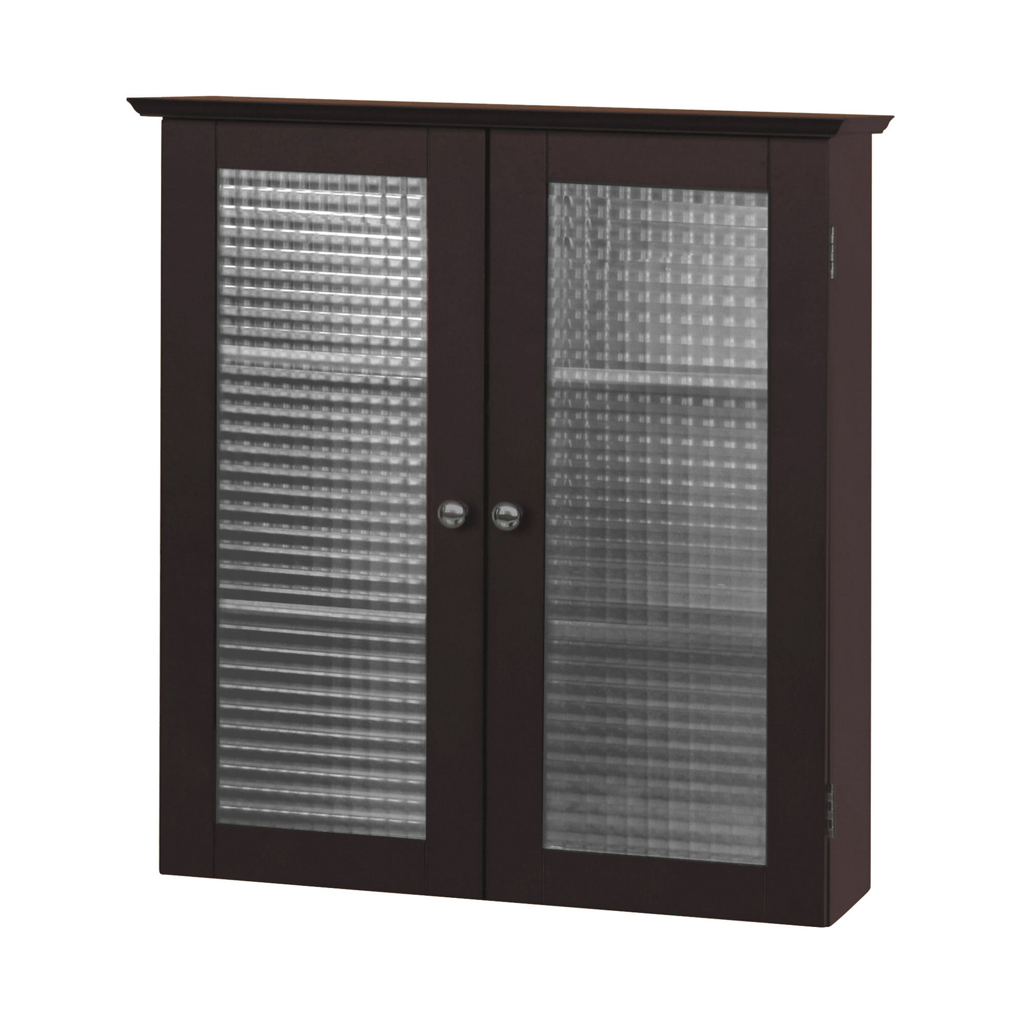 Teamson Home Chesterfield Removable Wooden Wall Cabinet with 2 Waffle Glass Doors. Espresso