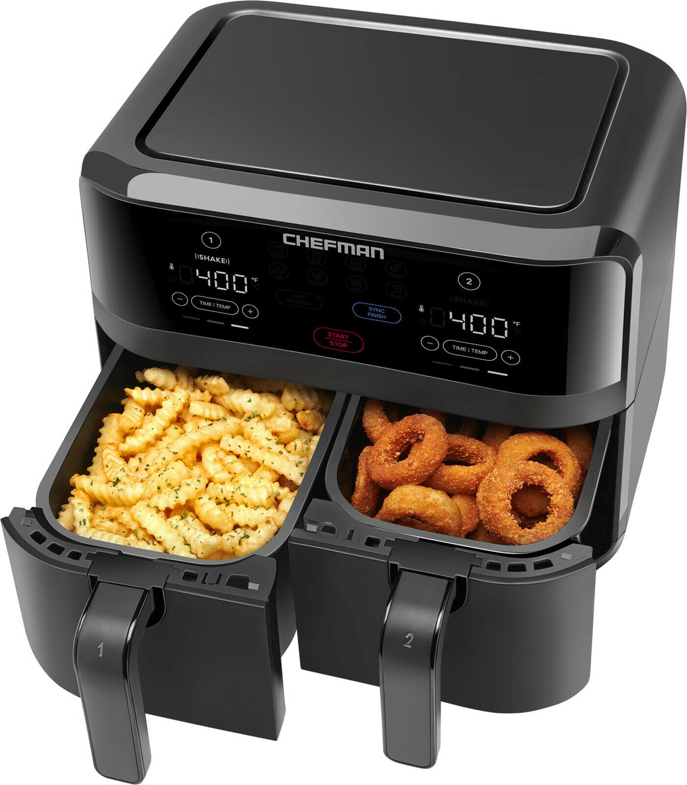 Chefman TurboFry Digital Touch Dual Basket Air Fryer. XL 9 Qt. 1500W. Black