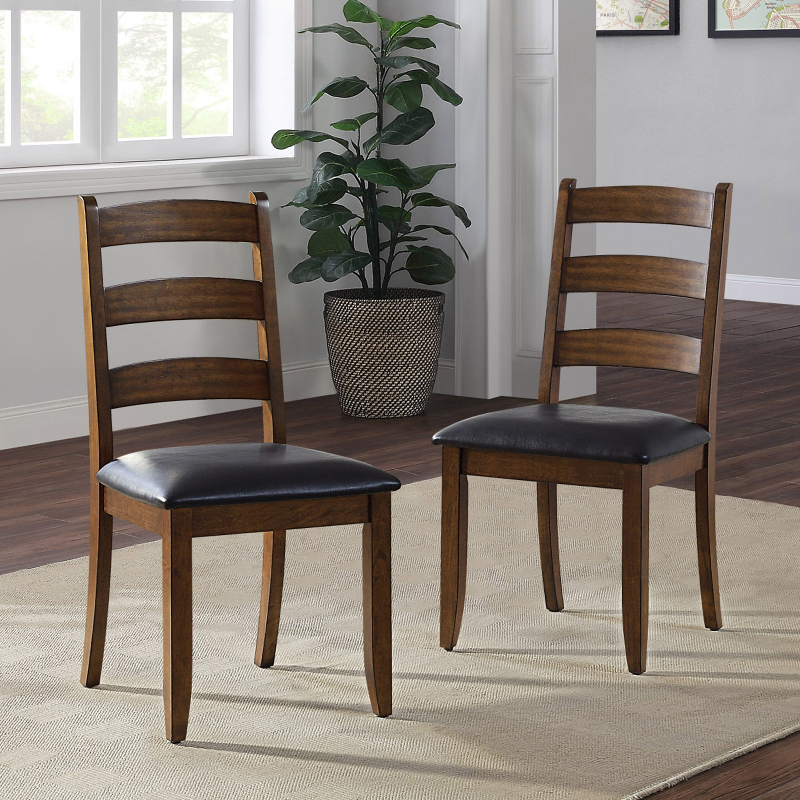 Better Homes & Gardens Granary Modern Farmhouse Ladderback Dining Chairs. Set of 2. Aged Brown Ash