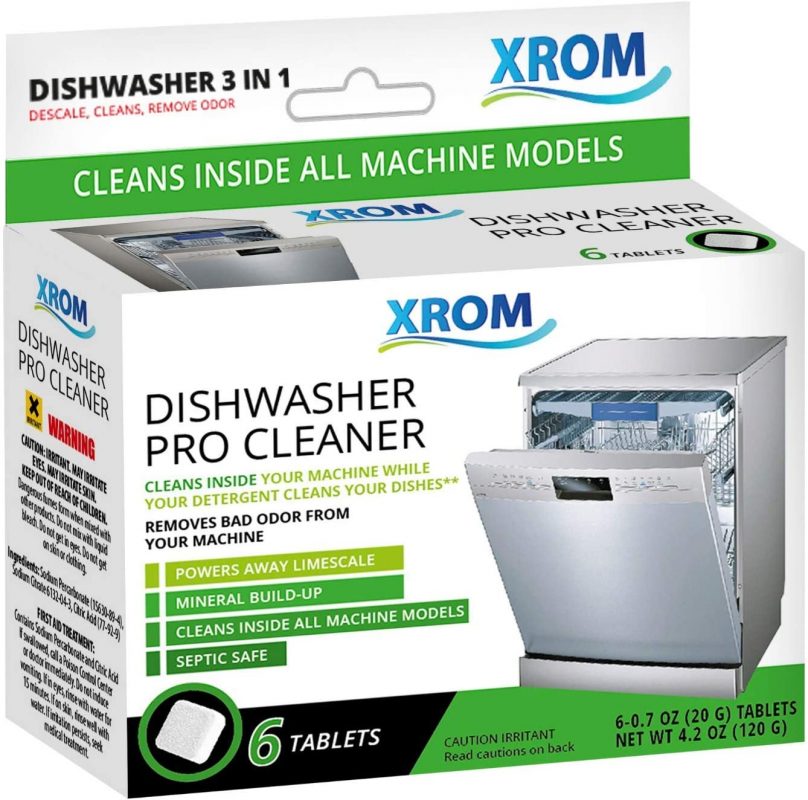 XROM High Efficiency Natural Dishwasher Cleaner 3 in 1 Formula. 6 Tablets Count Box