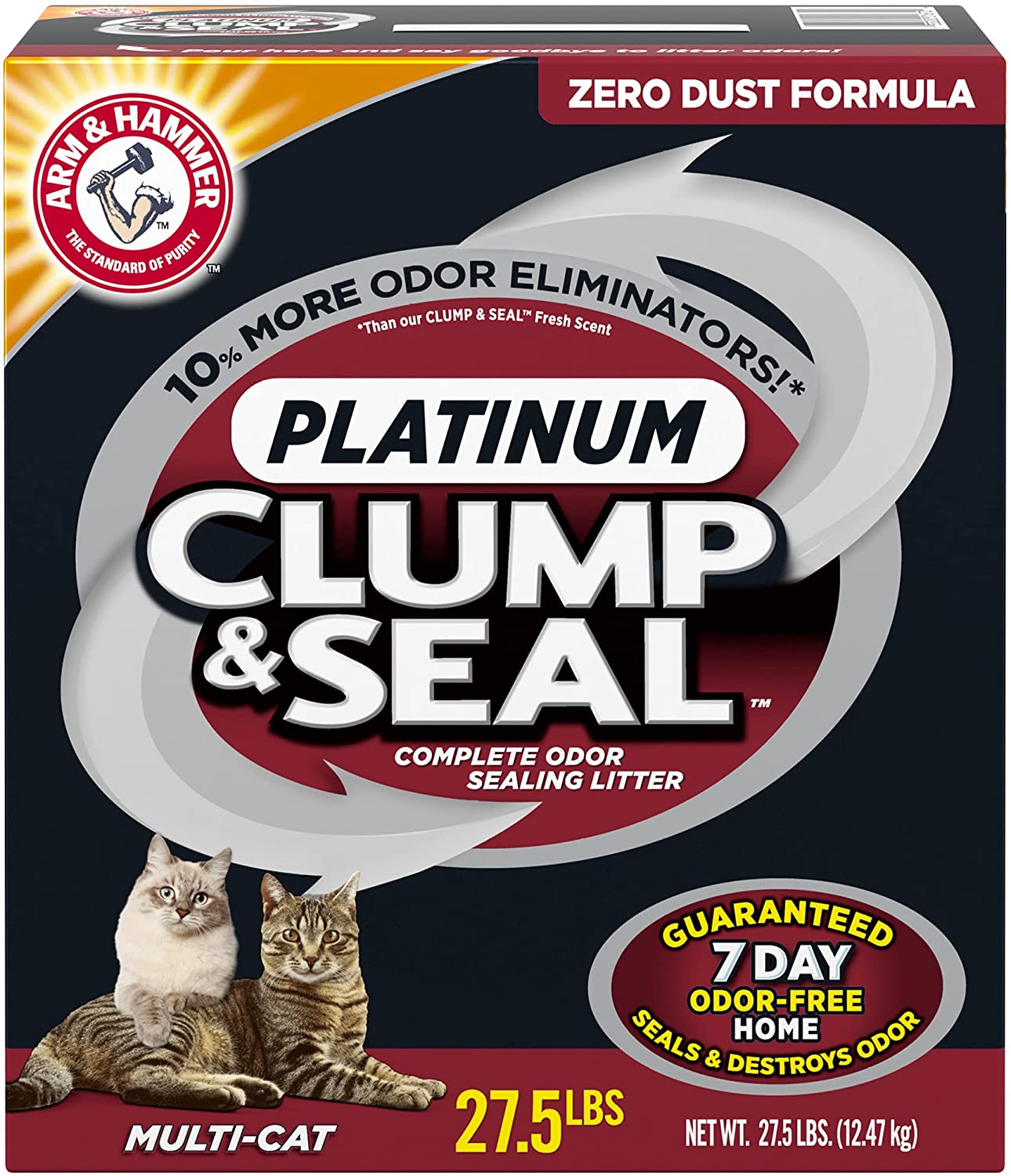 ARM & HAMMER Clump & Seal Platinum Clumping Cat Litter. Multi-Cat. 27.5lb