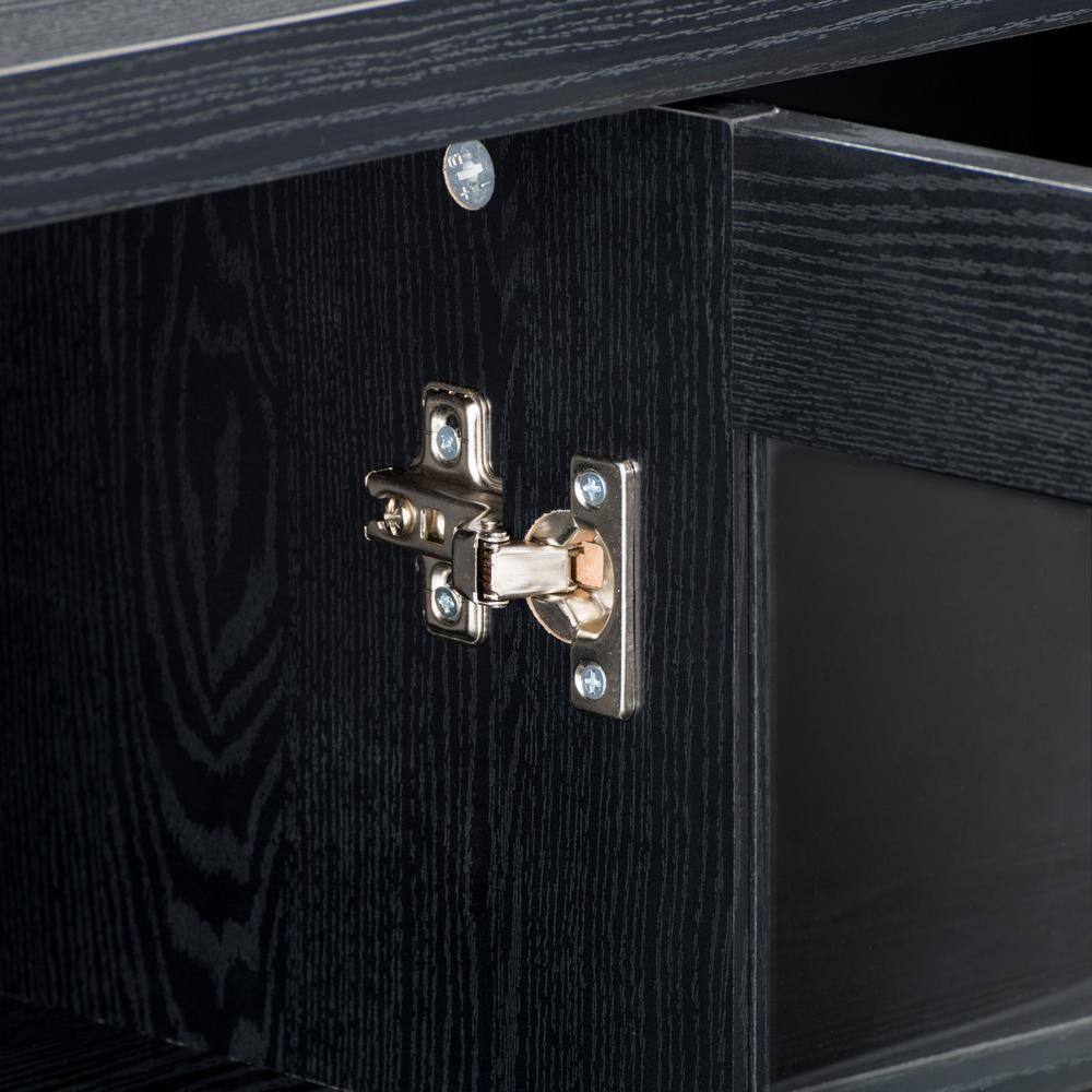 CorLiving  Fremont Black Ravenwood TV Bench with Glass Cabinets for TVs up to 90 in.