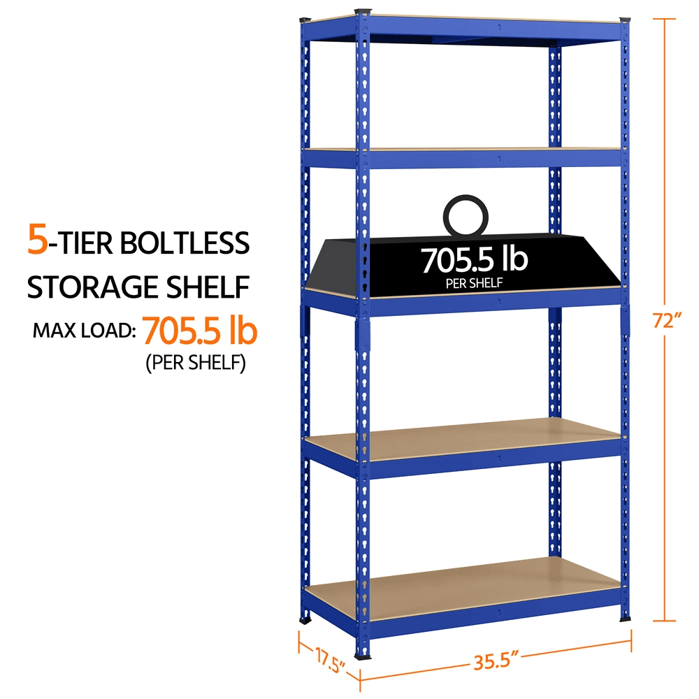 Smile Mart 5-Shelf Boltless & Adjustable Steel Storage Shelf Unit. Blue. Holds up to 705 lb Per Shelf