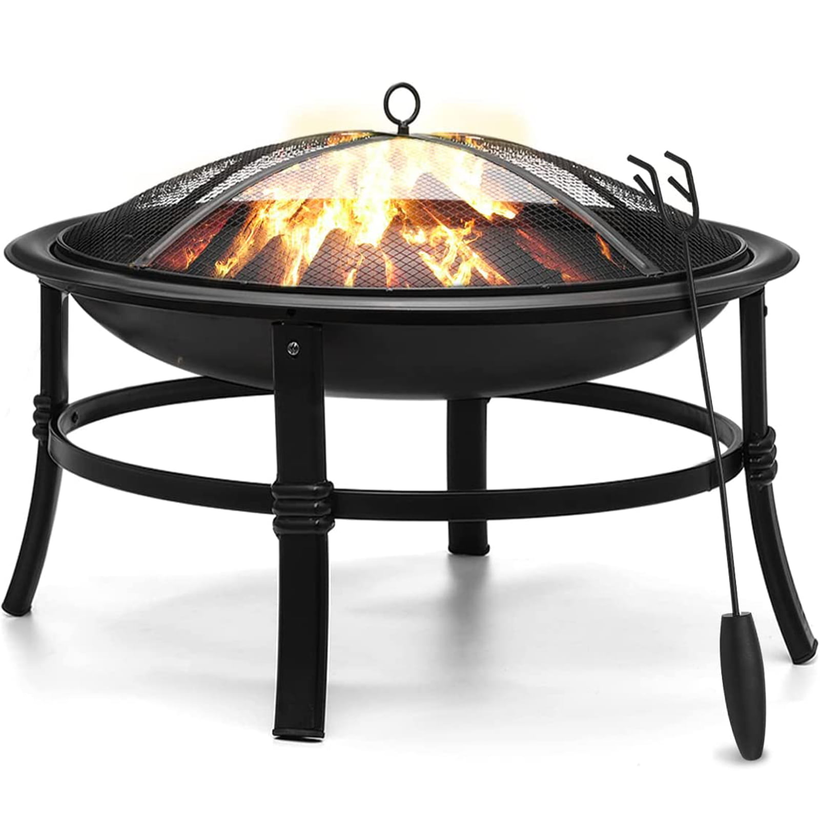 SinglyFire 26 inch Fire Pit for Outside Portable Fire Pits Outdoor Firepit Wood Burning Small Fire Pit Steel Bowl for Porch Camping Patio with Log Grate. Poker