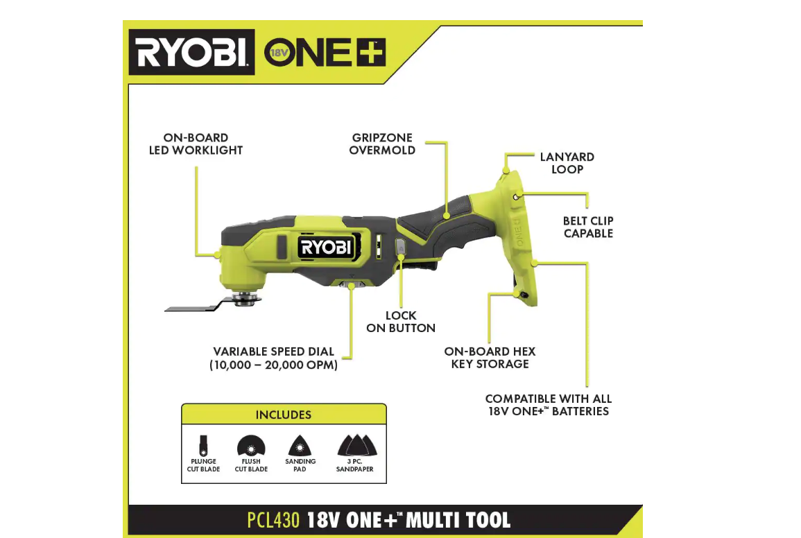 RYOBI PCL430B ONE+ 18V Cordless Multi-Tool (Tool Only)