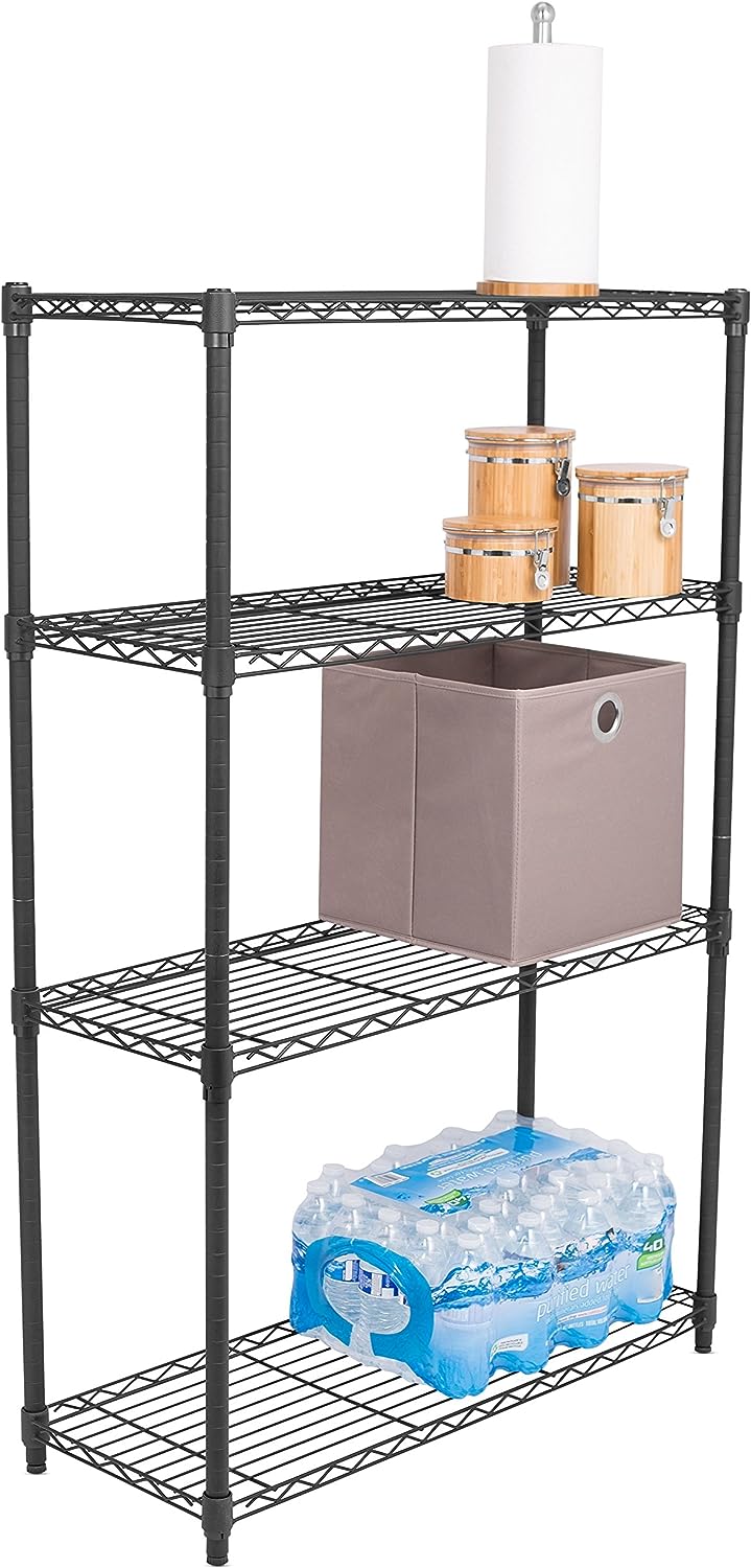 Internet-s Best 4-Tier Wire Shelving - Flat Black - Heavy Duty Shelf - Wide Adjustable Rack Unit - Kitchen Storage