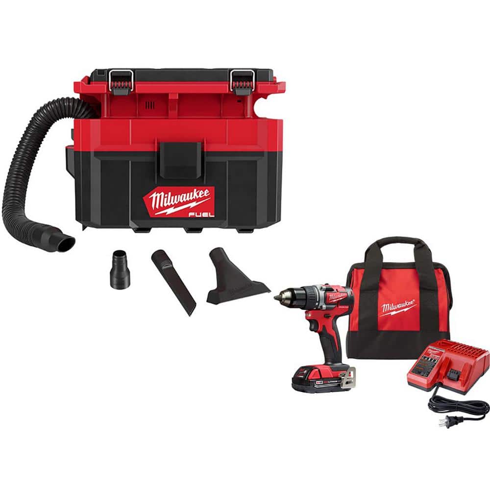 Milwaukee 0970-20-2801-21P M18 FUEL PACKOUT 18-Volt Lithium-Ion Cordless 2.5 Gal. Wet/Dry Vacuum with M18 1/2 in. Compact Drill/Driver Kit
