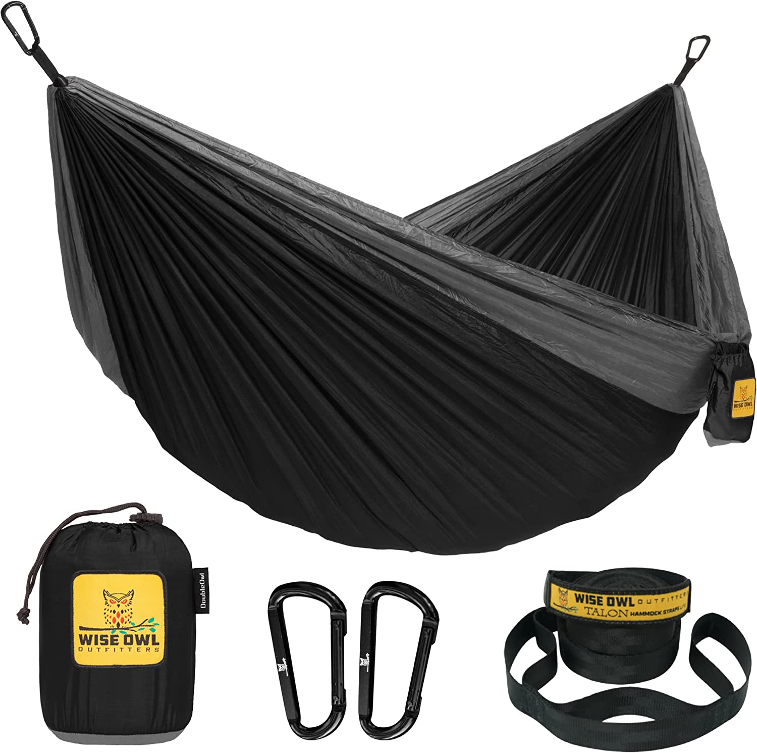 Wise Owl Outfitters Camping Hammock. Black & Grey