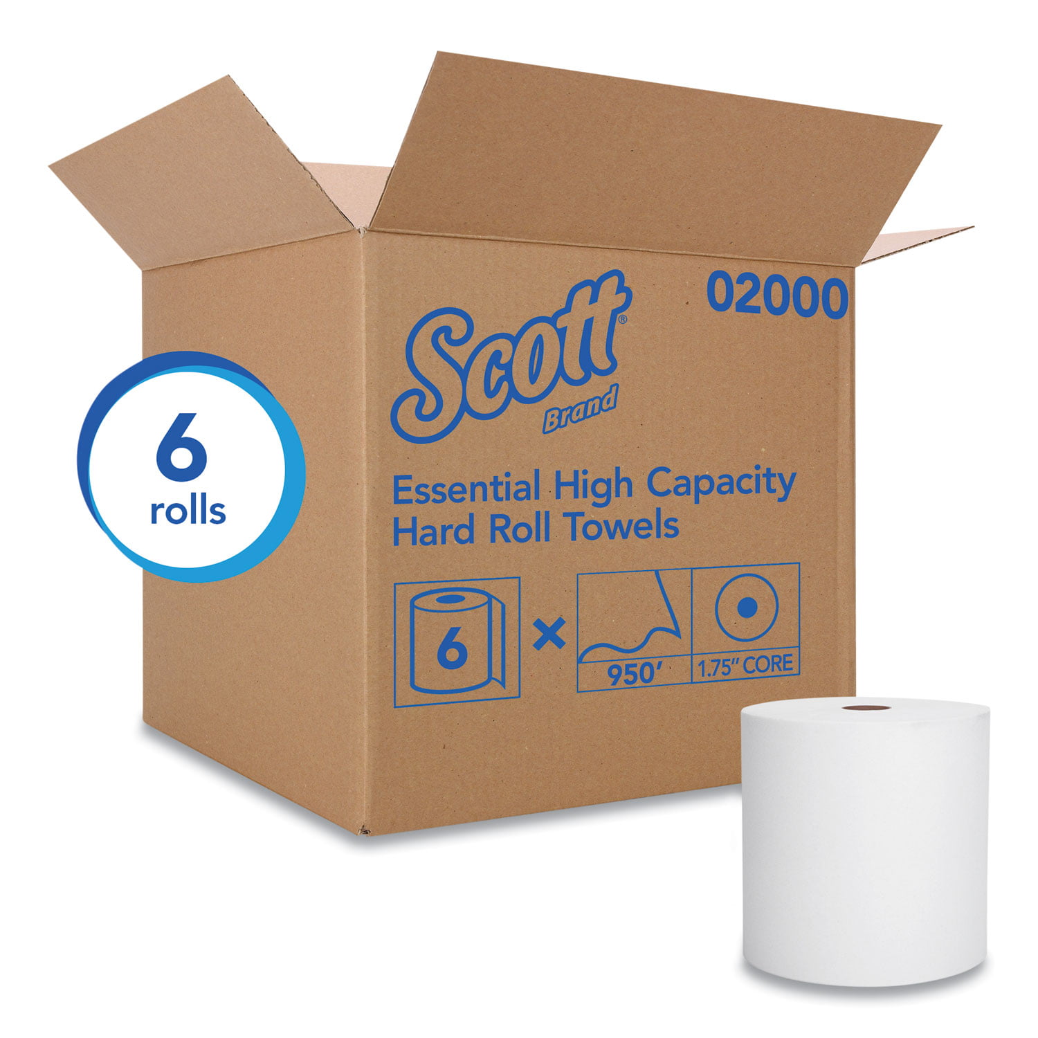 Scott Essential High Capacity Hard Roll Towels for Business. 1.75″ Core. 8 x 950 ft. White.6 Rolls/CT -KCC02000