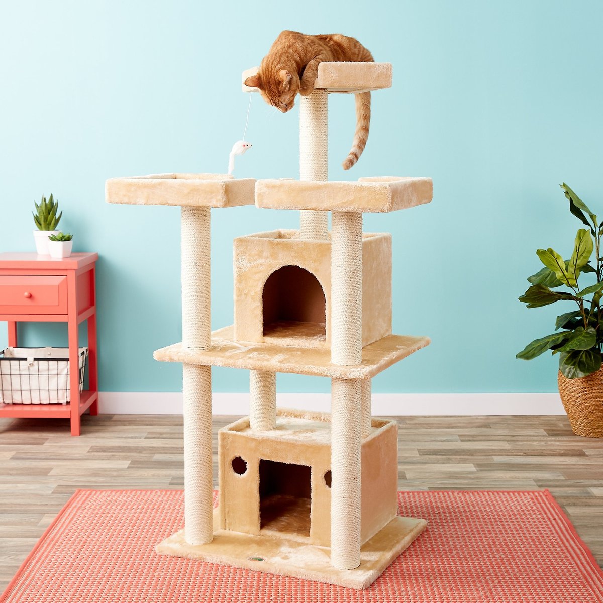 Go Pet Club 51-in Faux Fur Cat Tree & Condo. Beige